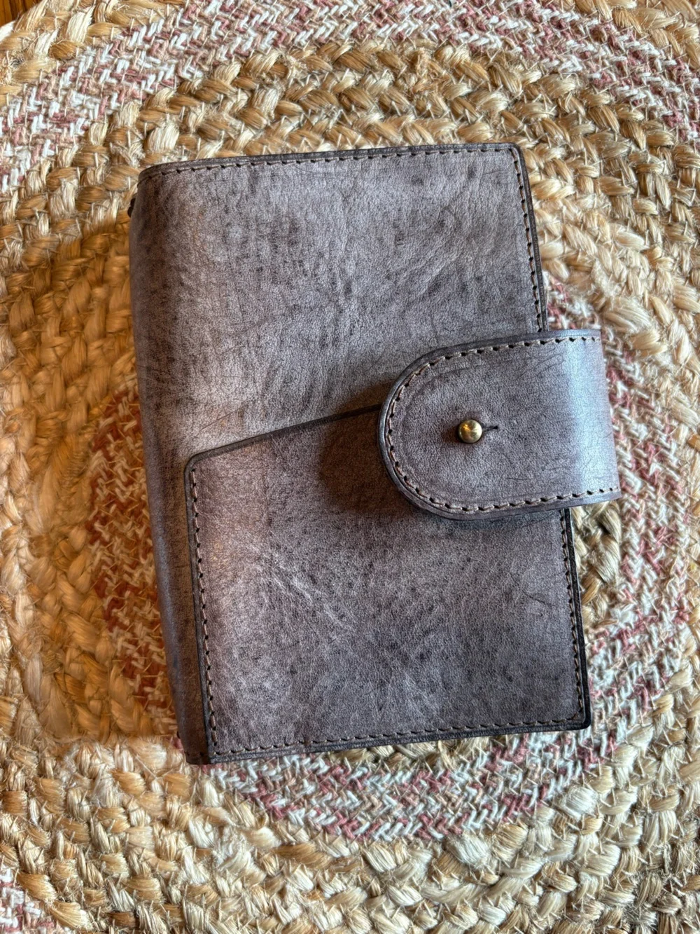Leather Wallet Clutch in Distressed Taupe